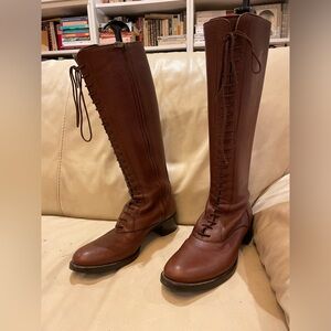 Jil Sander brown leather laceup knee boots 38/8